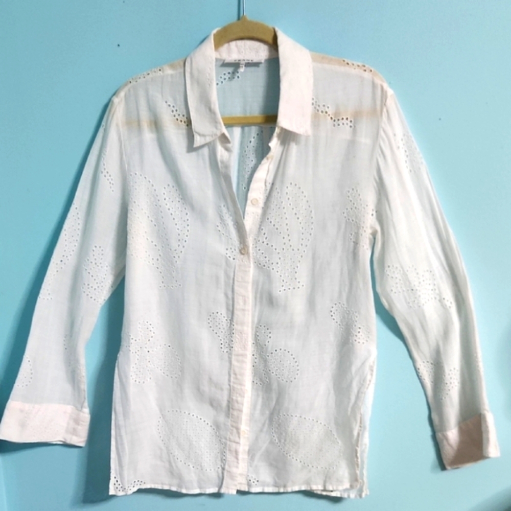 Frame White Long Sleeve Embroidered Shirt